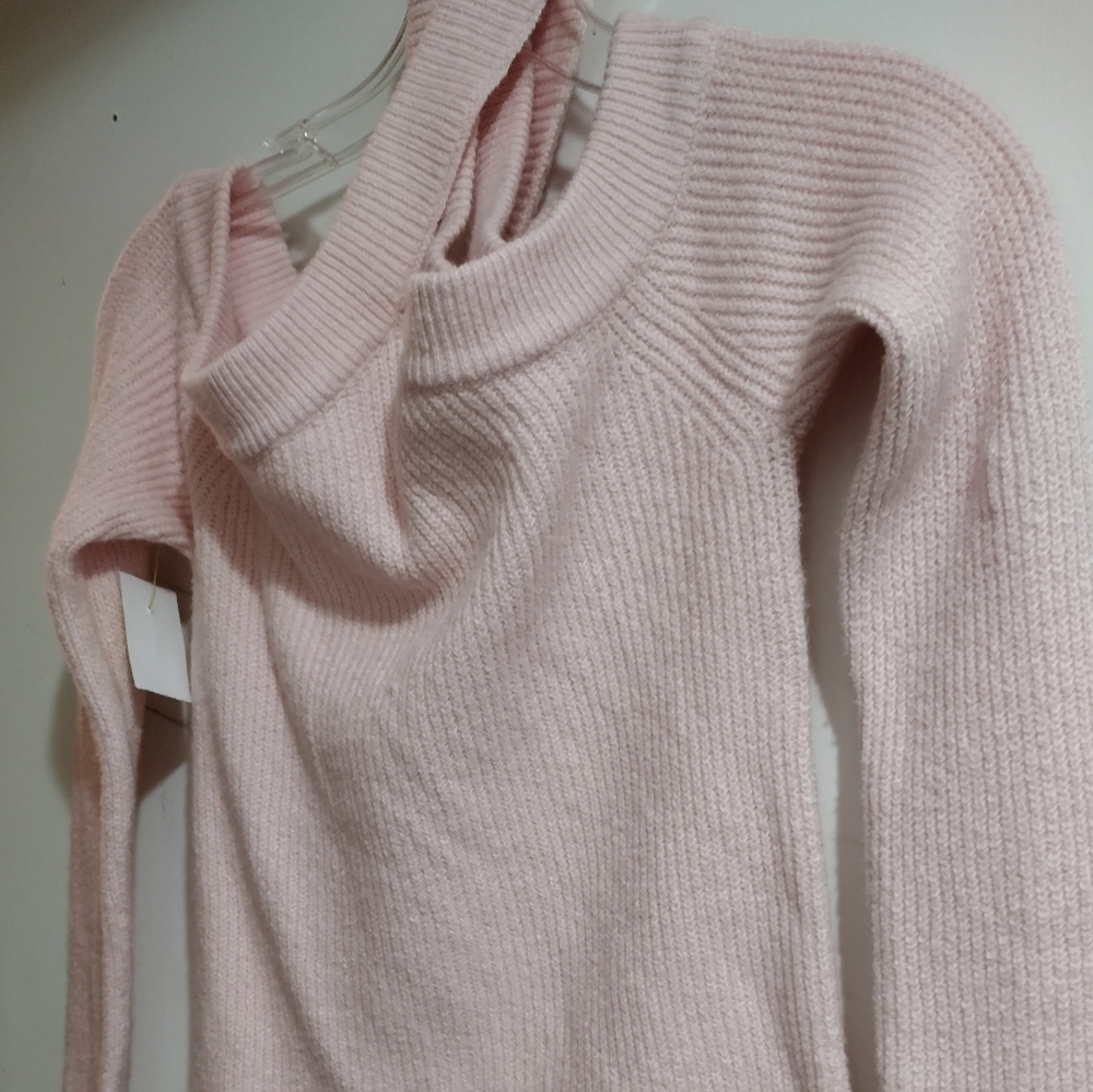 Pink open cross shoulder sweater